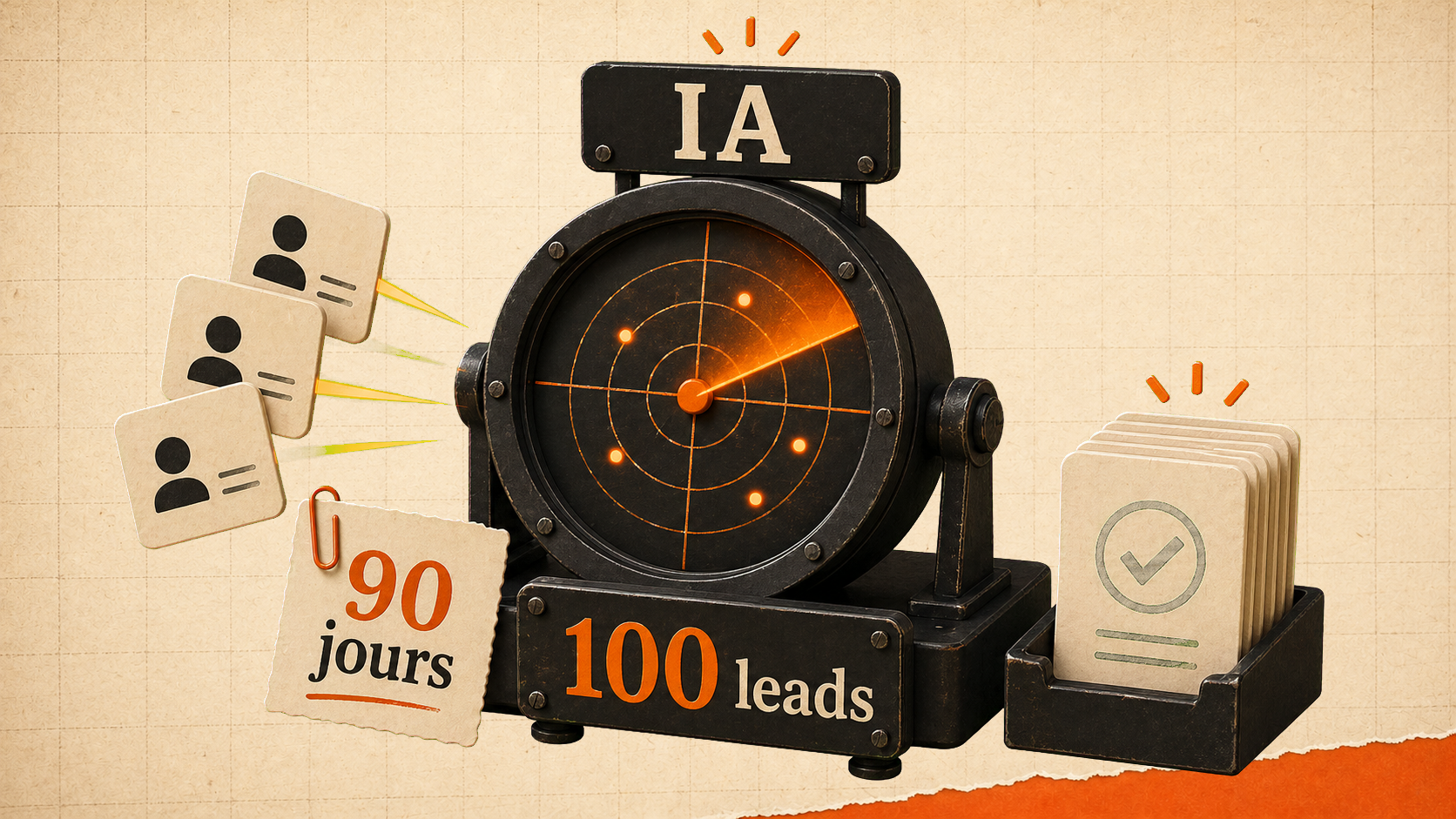 Radar IA de prospection LinkedIn menant vers 100 leads B2B qualifiés.