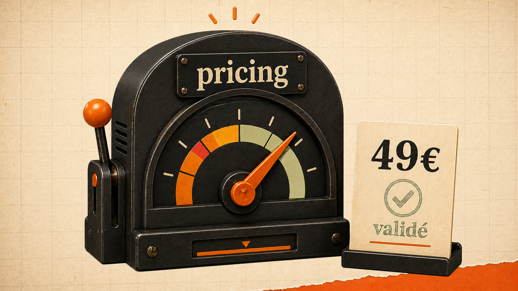 Jauge de pricing SaaS calibrant un prix validé à 49 euros.