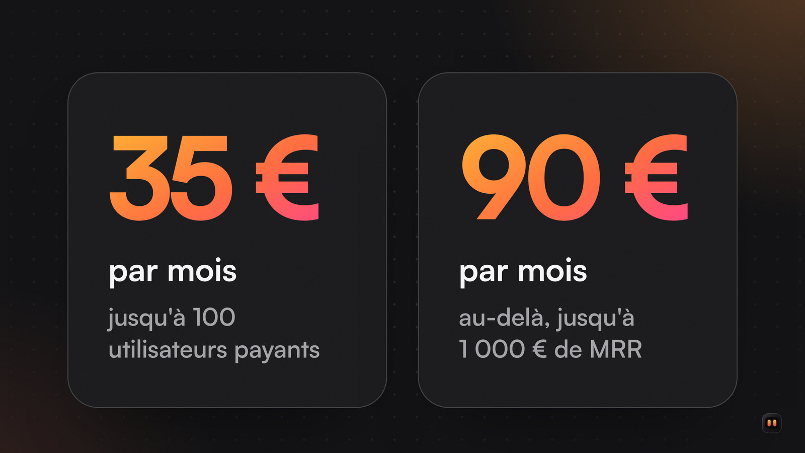 Deux grandes cartes de prix : 35 euros par mois jusqu'à 100 utilisateurs payants, puis 90 euros par mois au-delà.