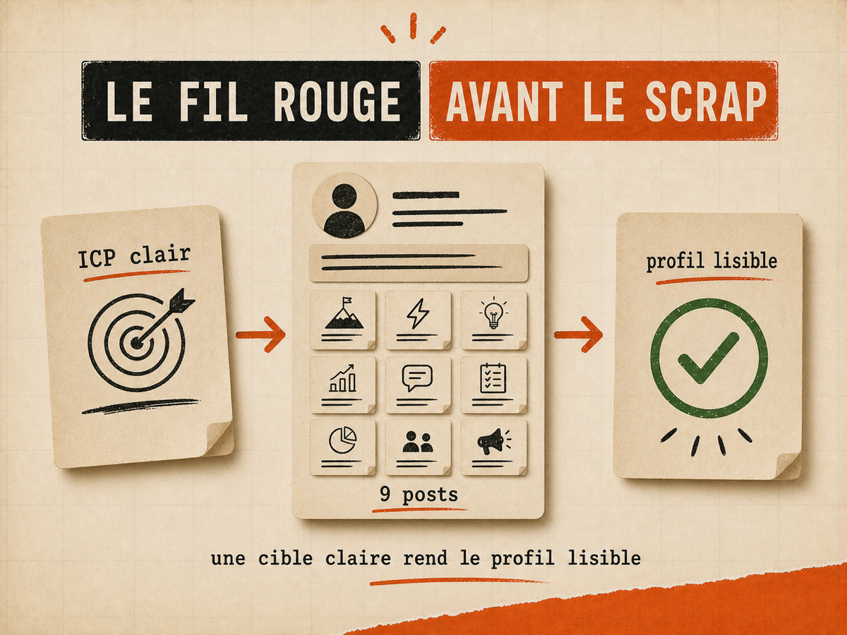 Carte ICP claire, profil papier avec neuf posts cohérents et carte validée sur fond papier VibesMoney.