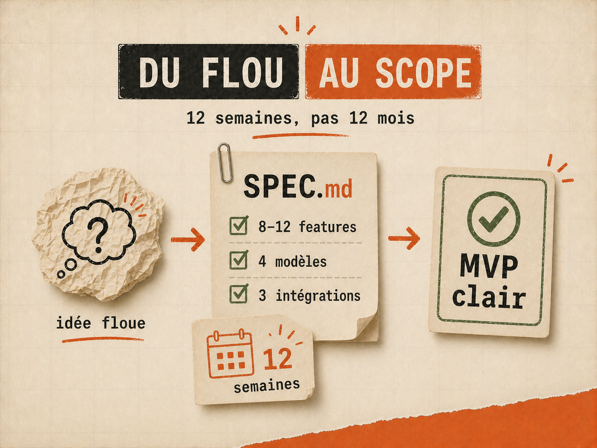 Une idée floue transformée en spec claire et en MVP buildable en douze semaines avec Claude Code.