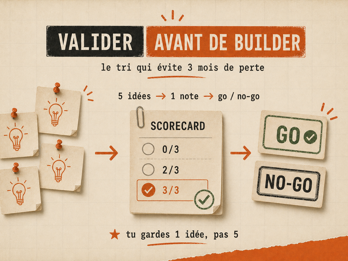 Cinq idées passent dans une scorecard de trois filtres pour aboutir à une décision go ou no-go.
